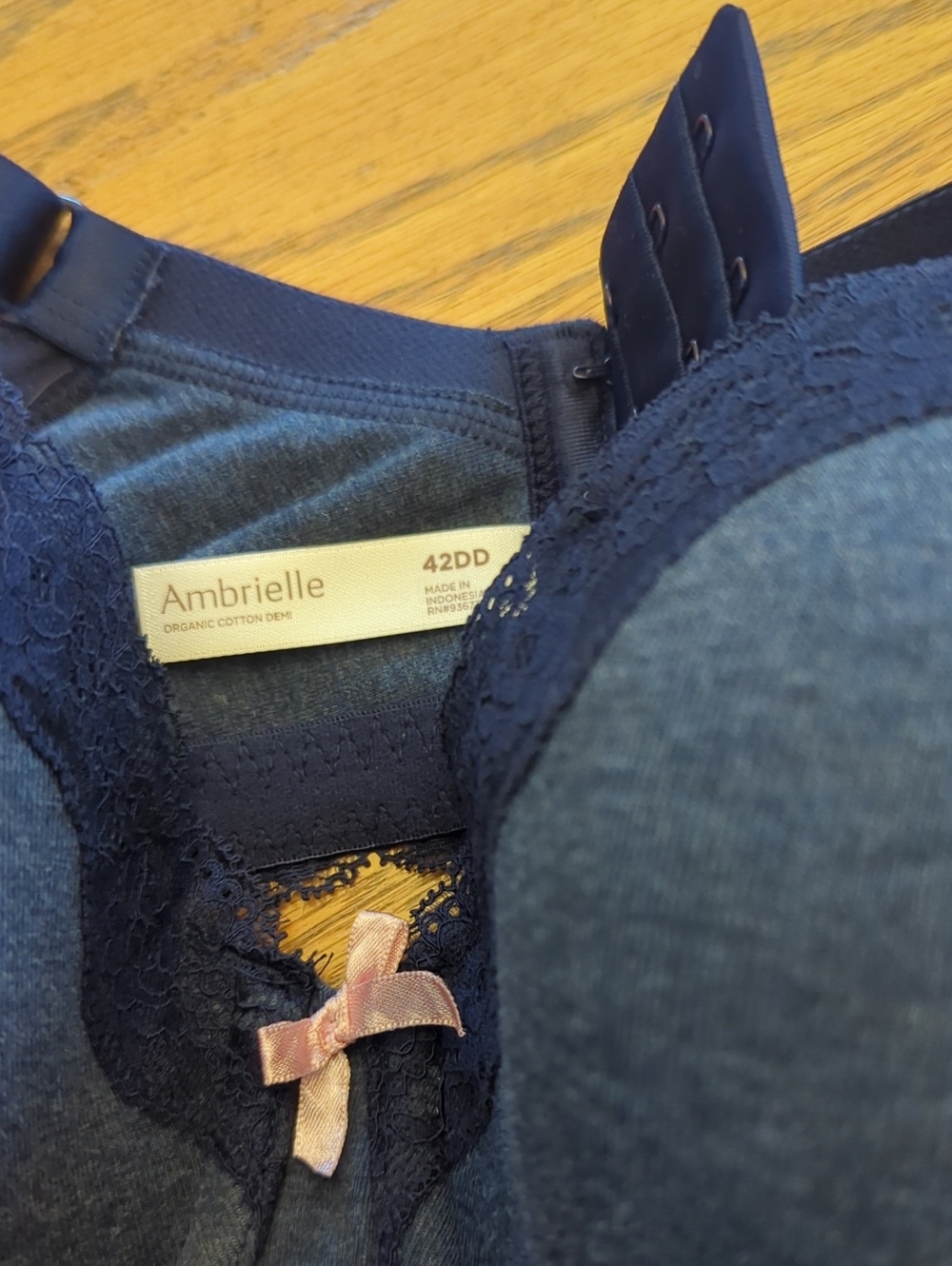 Ambrielle Navy Bra with Pink Ribbon Accent